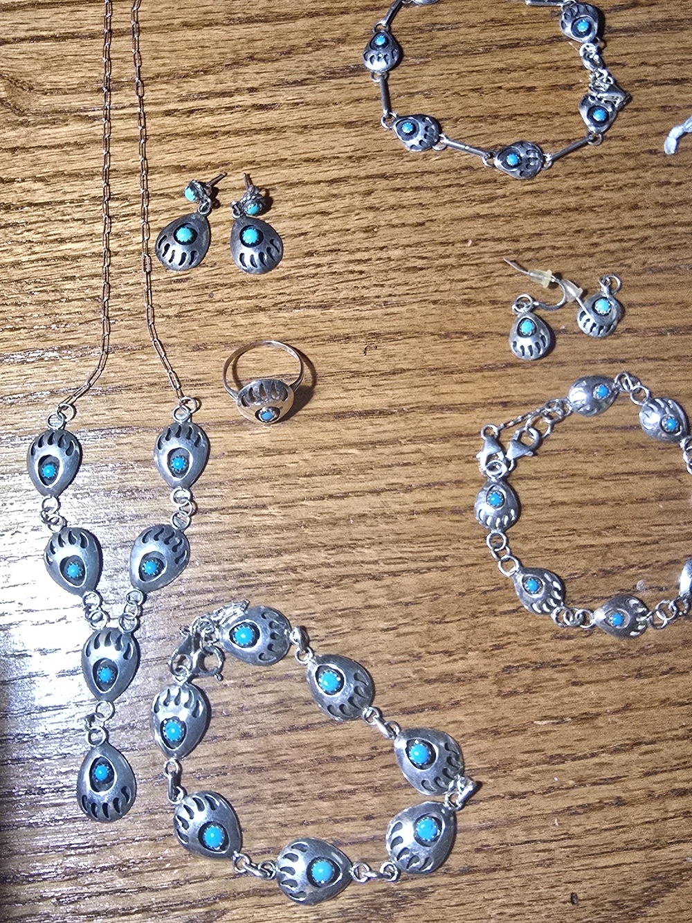 Sterling Silver Turquoise Bear Paw Jewelry Set - Women